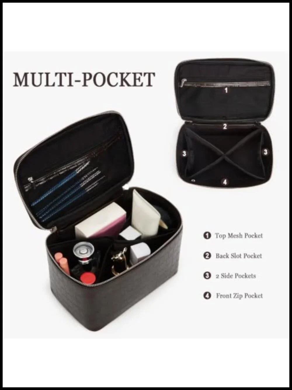 Waterproof PU Leather Makeup Case Set of 2 with Removable Divider Travel